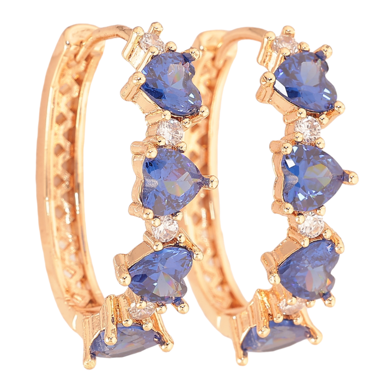 Сережки Xuping M&L колір 18K колечка "Візерунок з синіми кристальними серцями" фото №1