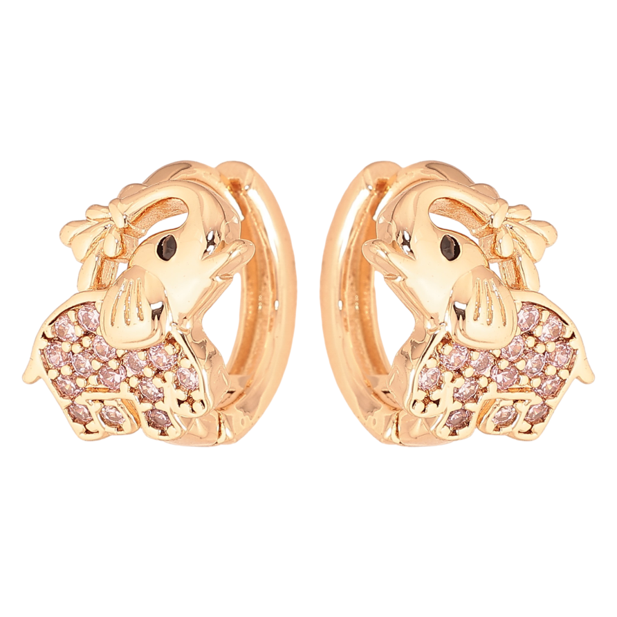 Сережки Xuping M&L колір 18K колечка "Слоненята з рожевими кристалами" фото №1