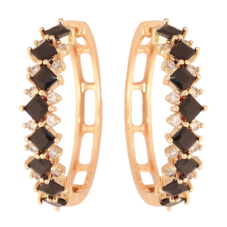 Серьги Xuping M&L цвет 18K колечки "Узор с черными кристаллами" фото №19