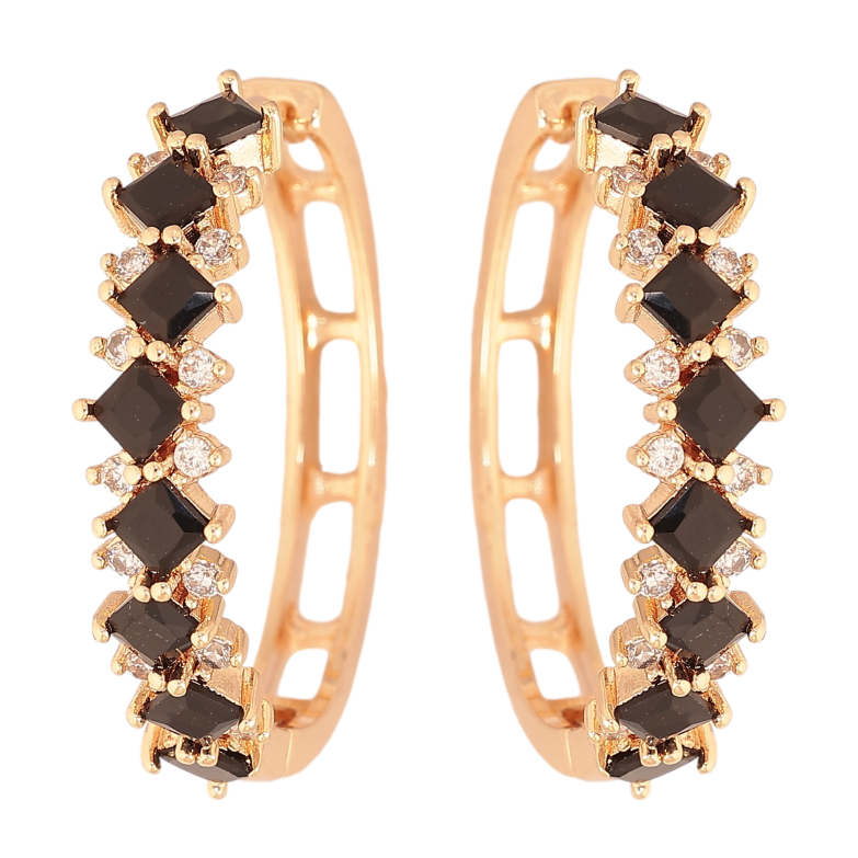 Сережки Xuping M&L колір 18K колечка "Візерунок з чорними кристалами" фото №1