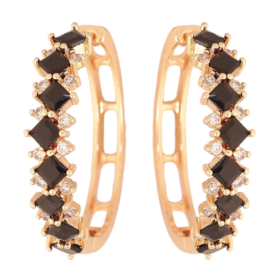 Серьги Xuping M&L цвет 18K колечки "Узор с черными кристаллами" фото №1