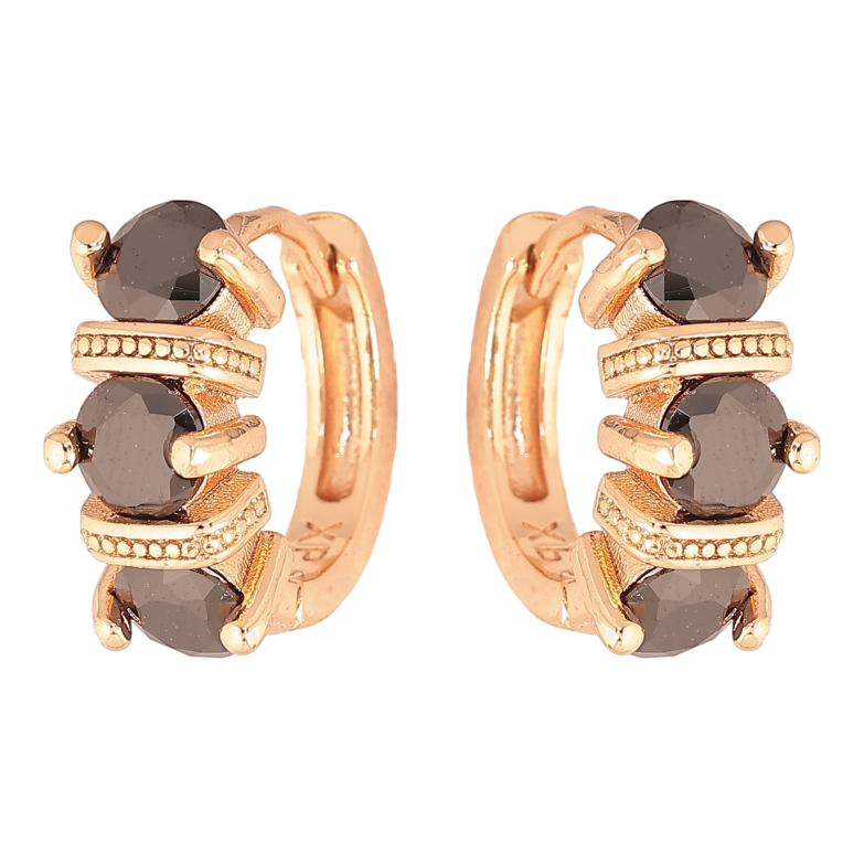 Сережки Xuping M&L колір 18K колечка "Візерунок з чорними кристалами" фото №1