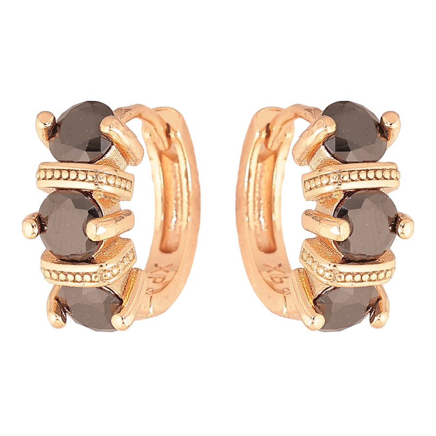 Сережки Xuping M&L колір 18K колечка "Візерунок з чорними кристалами" фото №1