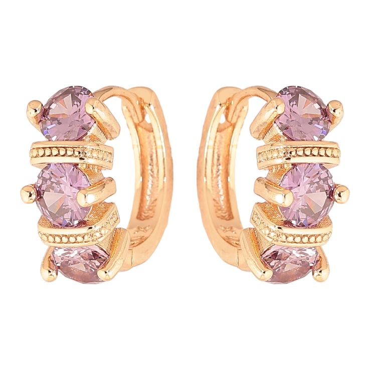 Сережки Xuping M&L колір 18K колечка "Візерунок з бузковими кристалами" фото №6
