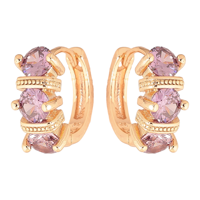 Серьги Xuping M&L цвет 18K колечки "Узор с сиреневыми кристаллами" фото №4