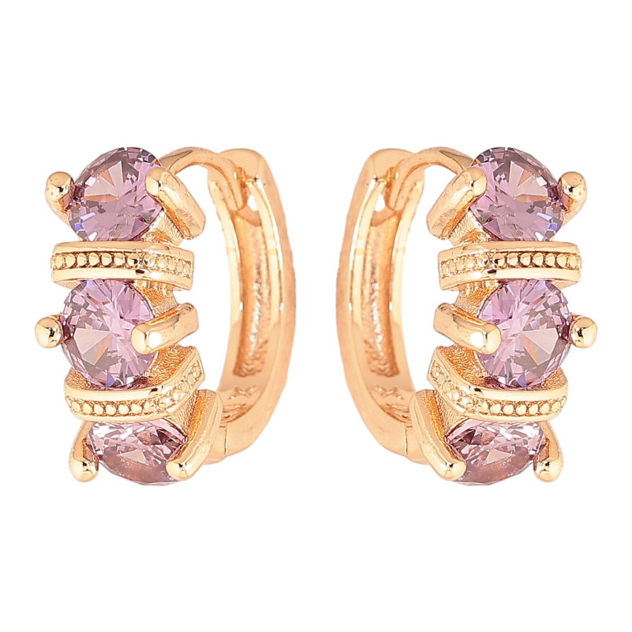Сережки Xuping M&L колір 18K колечка "Візерунок з бузковими кристалами" фото №1