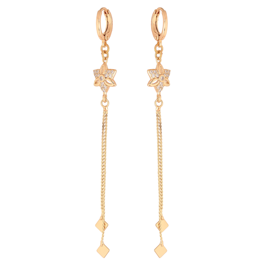 Сережки Xuping M&L колір 18K підвіски на колечках "Квіточки з кристалами" фото №1 Сережки Xuping M&L колір 18K підвіски на колечках "Квіточки з кристалами" фото №1