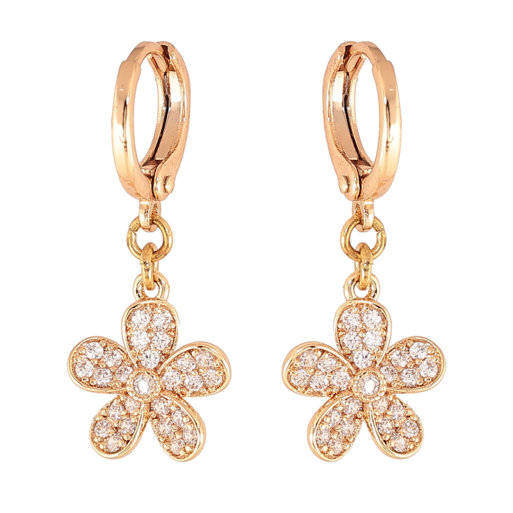 Сережки Xuping M&L колір 18K підвіски на колечках "Квіточки з кристалами" фото №9 Сережки Xuping M&L колір 18K підвіски на колечках "Квіточки з кристалами" фото №9