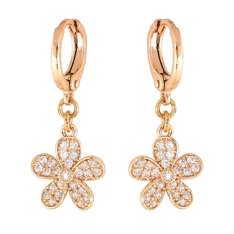 Серьги Xuping M&L цвет 18K подвески на колечках "Цветочки с кристаллами" фото №1