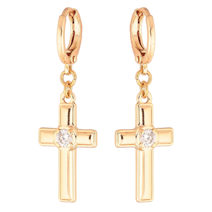 Сережки Xuping M&L колір 18K підвіски на колечках "Хрестики з кристалами" фото №1