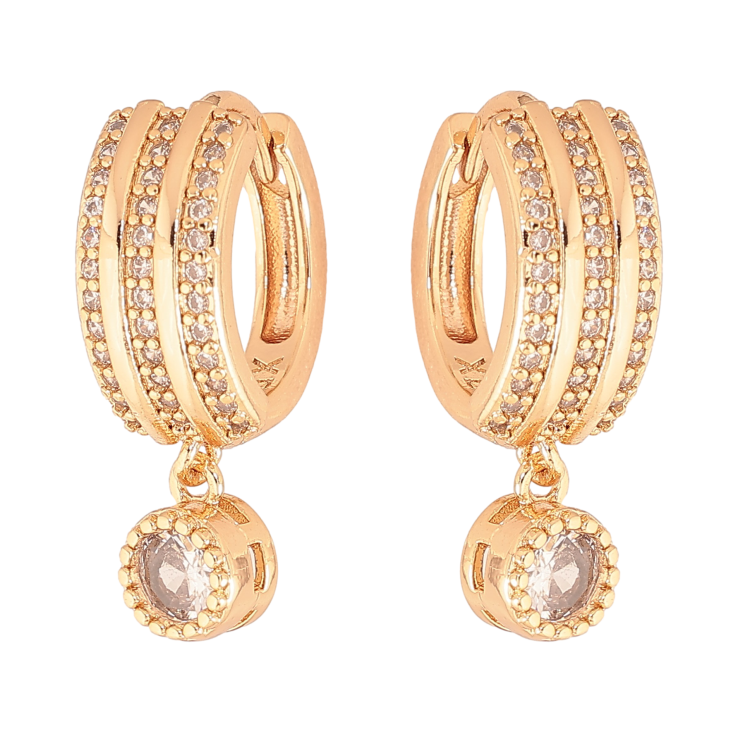 Серьги Xuping M&L цвет 18K подвески на колечках "Узор с дорожками кристаллов" фото №3 Серьги Xuping M&L цвет 18K подвески на колечках "Узор с дорожками кристаллов" фото №3