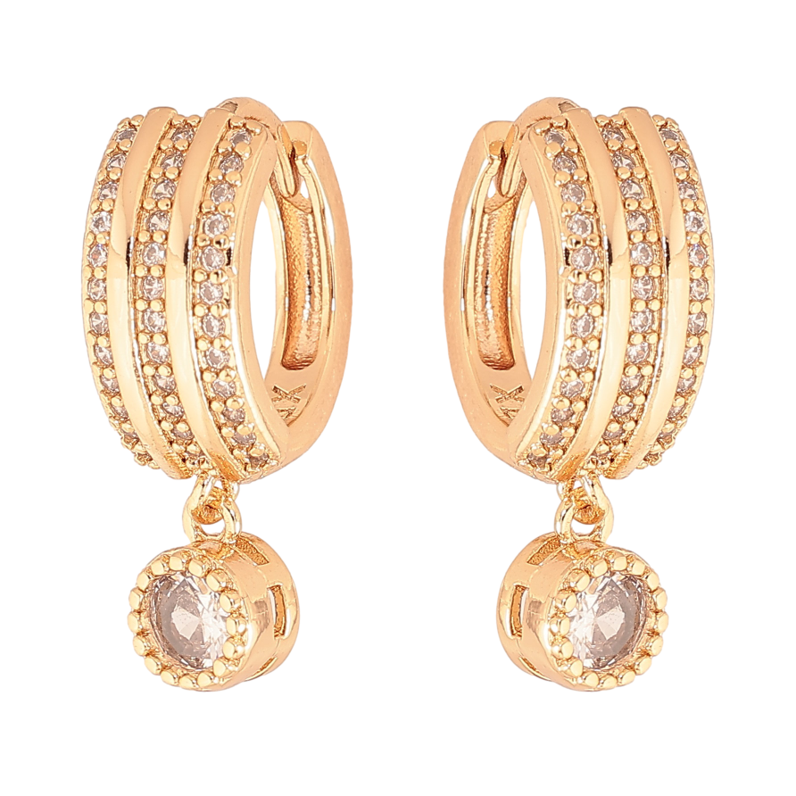 Серьги Xuping M&L цвет 18K подвески на колечках "Узор с дорожками кристаллов" фото №1