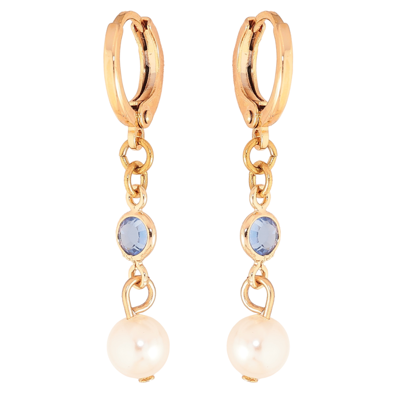 Серьги Xuping M&L цвет 18К подвески на колечках "Жемчужные подвески с синими кристаллами" фото №1