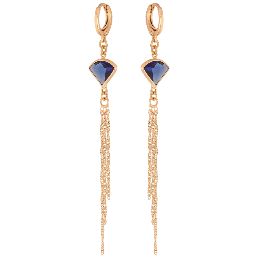 Сережки Xuping M&L колір 18К підвіски на колечках "Підвіски з синіми кристалами та ланцюжками" фото №1 Сережки Xuping M&L колір 18К підвіски на колечках "Підвіски з синіми кристалами та ланцюжками" фото №1