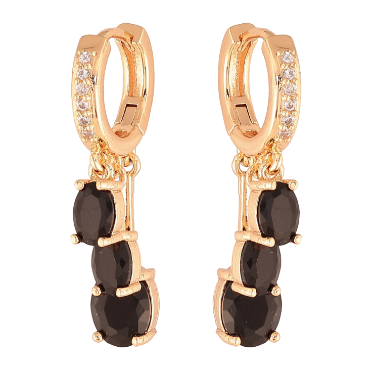 Сережки Xuping M&L колір 18K підвіски на колечках "Підвіски з чорними кристалами" фото №8 Сережки Xuping M&L колір 18K підвіски на колечках "Підвіски з чорними кристалами" фото №8