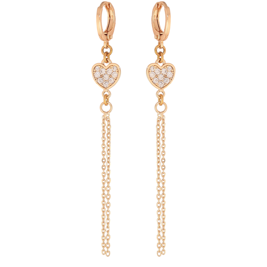 Сережки Xuping M&L колір 18K підвіски на колечках "Сердечки з кристалами" фото №1