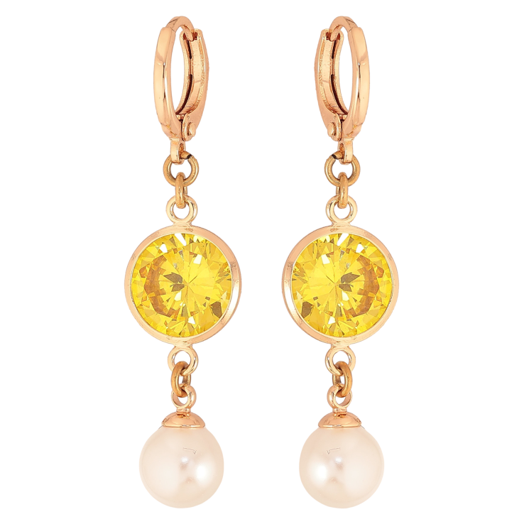 Сережки Xuping M&L колір 18K підвіски на колечках "Жовті кристали з перлами" фото №22