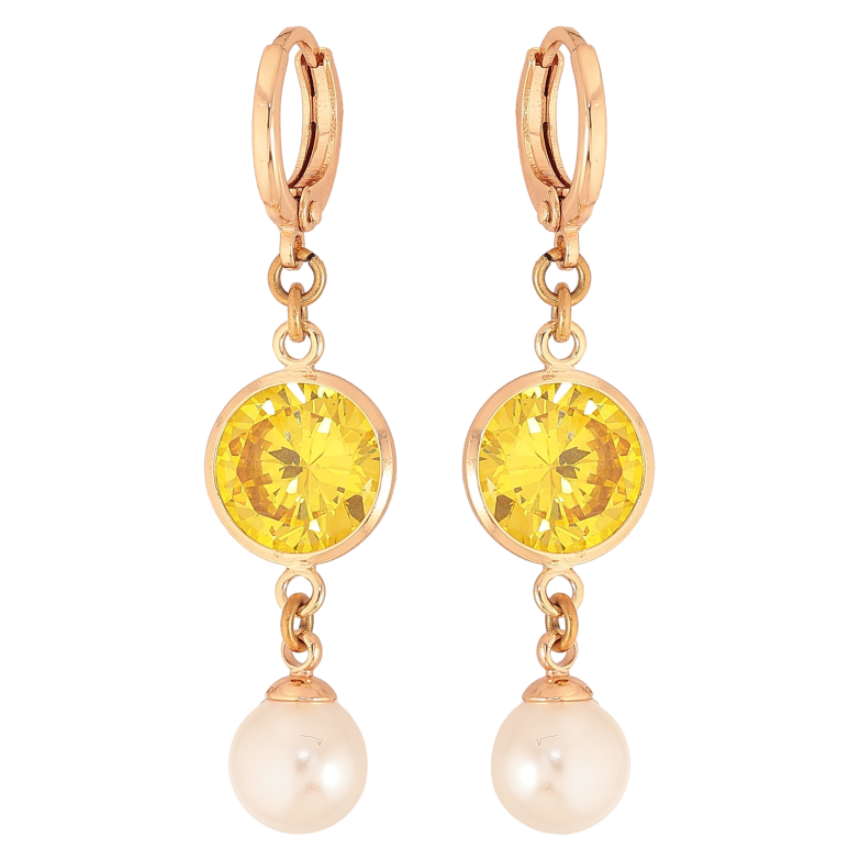 Сережки Xuping M&L колір 18K підвіски на колечках "Жовті кристали з перлами" фото №19