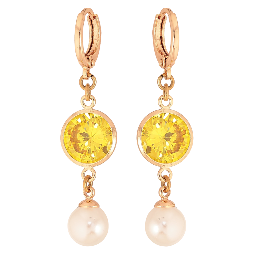 Сережки Xuping M&L колір 18K підвіски на колечках "Жовті кристали з перлами" фото №1 Сережки Xuping M&L колір 18K підвіски на колечках "Жовті кристали з перлами" фото №1