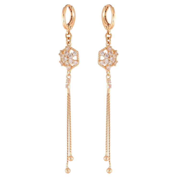 Серьги Xuping M&L цвет 18K подвески на колечках "Узор с кристаллами" фото №6 Серьги Xuping M&L цвет 18K подвески на колечках "Узор с кристаллами" фото №6