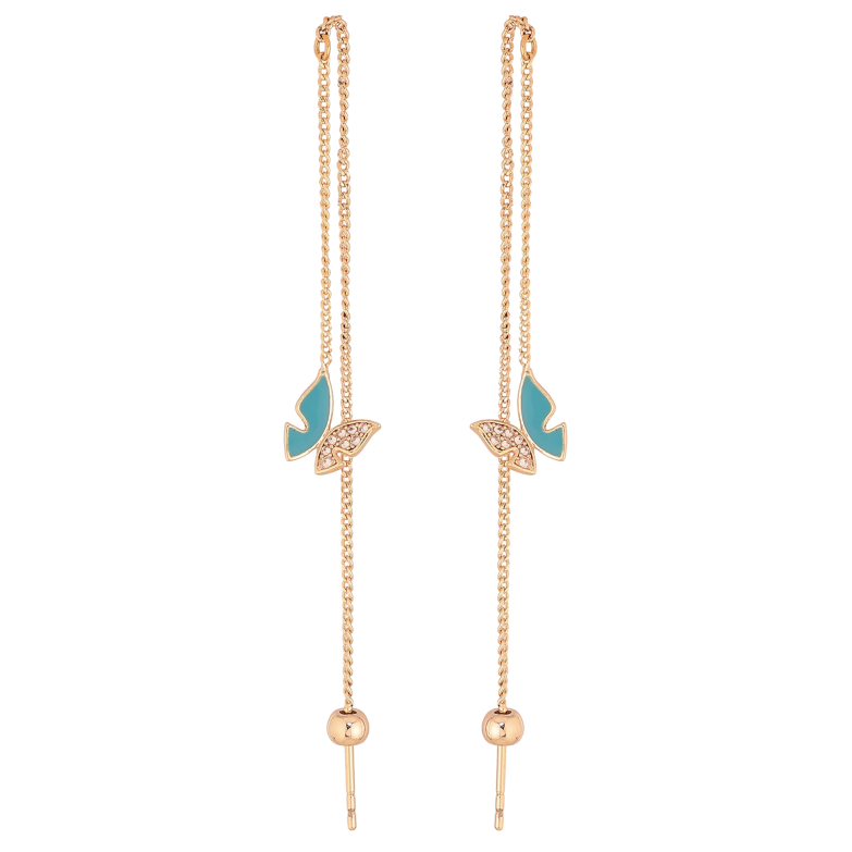 Сережки Xuping M&L колір 18K протяжки "Блакитні метелики" фото №1