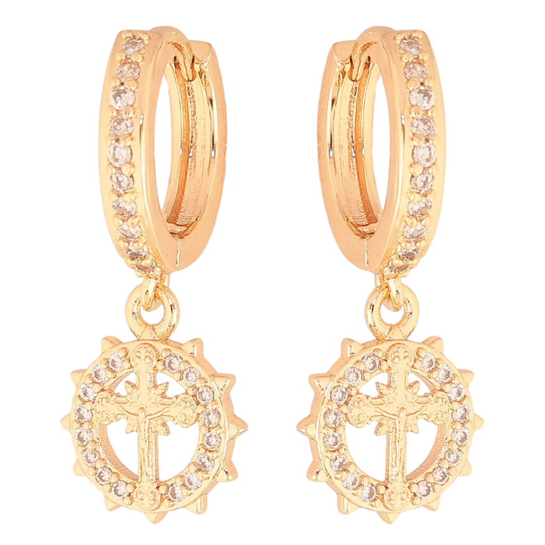 Сережки Xuping M&L колір 18K підвіски на колечках "Хрестики з Розп'яттям" фото №1