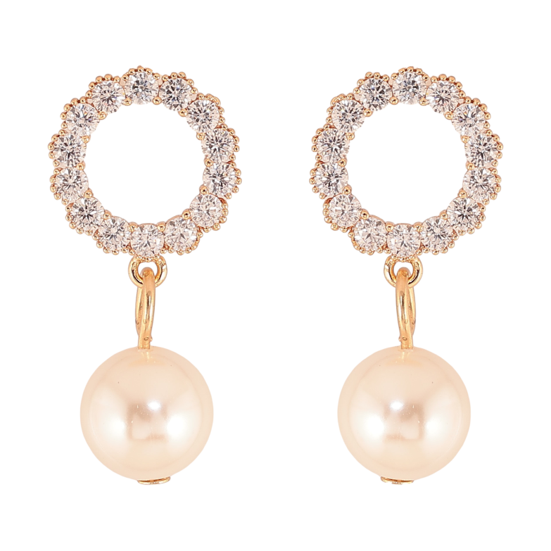 Серьги Xuping M&L цвет 18K пусеты "Кристальные колечки с жемчужными подвесками" фото №1