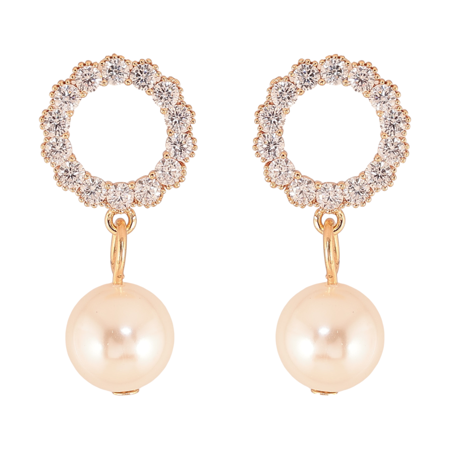 Сережки Xuping M&L колір 18K пусети "Кристальні кільця з перлинними підвісками" фото №1