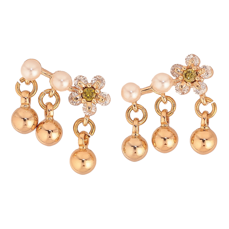 Серьги Xuping M&L цвет 18K пусеты "Подвески шарики с цветочками" фото №6