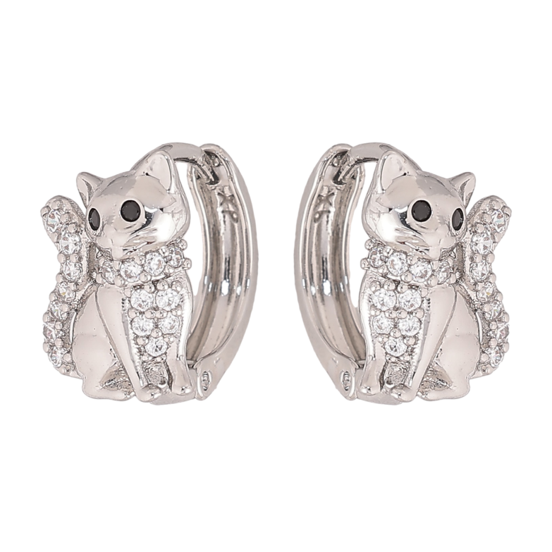Серьги Xuping M&L цвет Родий колечки "Котики с кристаллами" фото №1