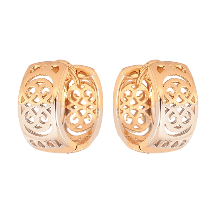 Серьги Xuping цвет Позолота 18К + Родий колечки "Резной узор" фото №16