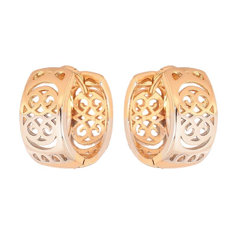 Серьги Xuping цвет Позолота 18К + Родий колечки "Резной узор" фото №1