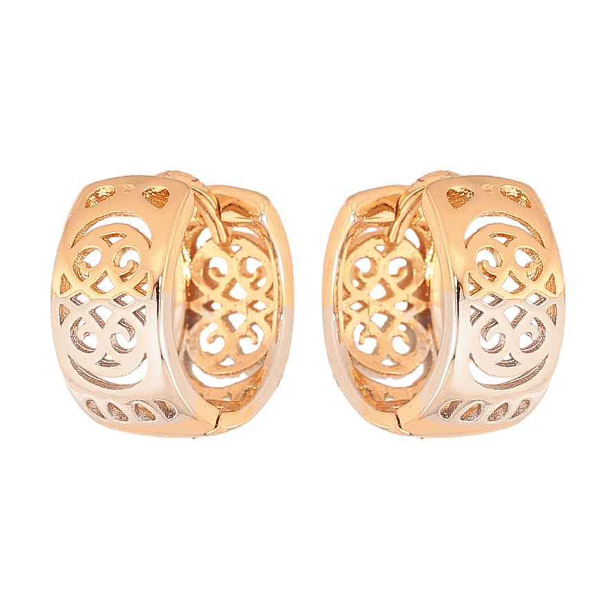 Серьги Xuping цвет Позолота 18К + Родий колечки "Резной узор" фото №1