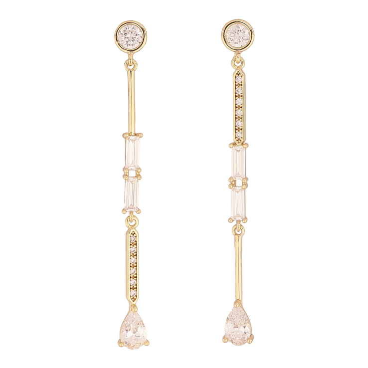 Серьги Xuping цвет Позолота 14K пусеты "Подвески с кристаллами" фото №4