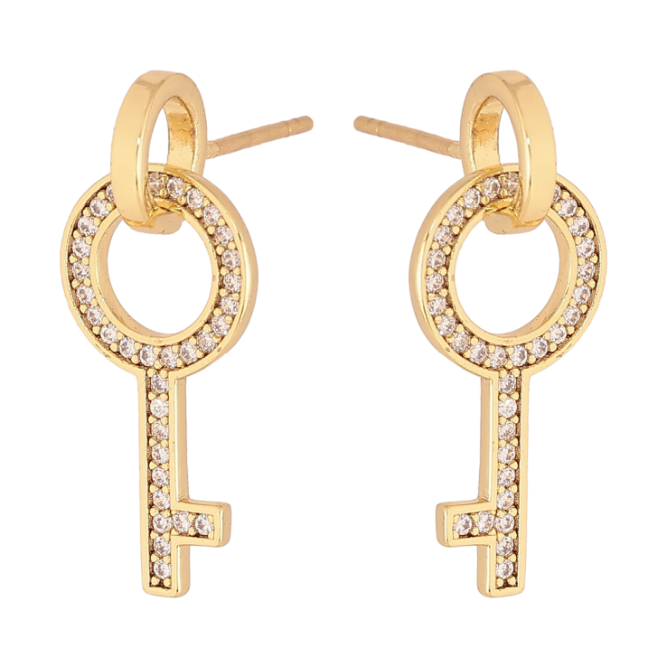 Серьги Xuping цвет Позолота 14K пусеты "Ключики на колечках" фото №6