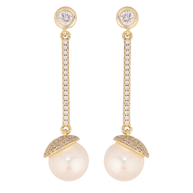 Серьги Xuping цвет Позолота 14K пусеты "Жемчужные подвески" фото №3