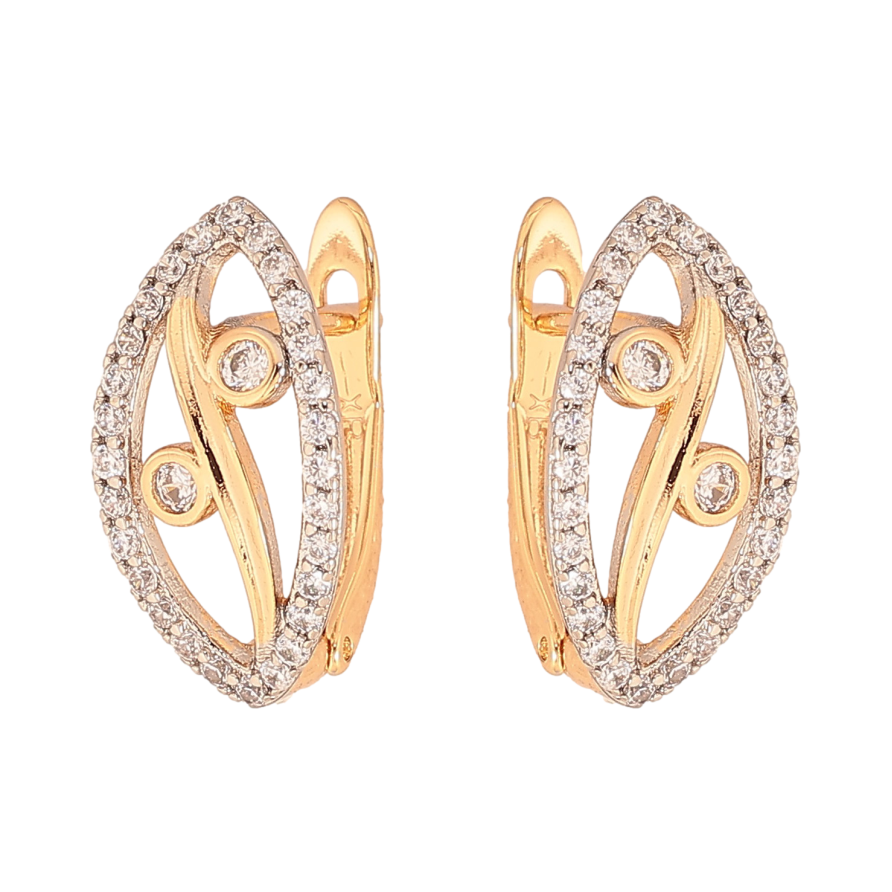 Серьги Xuping цвет Позолота 18K + Родий английский замок "Декоративный узор с кристаллами" фото №1