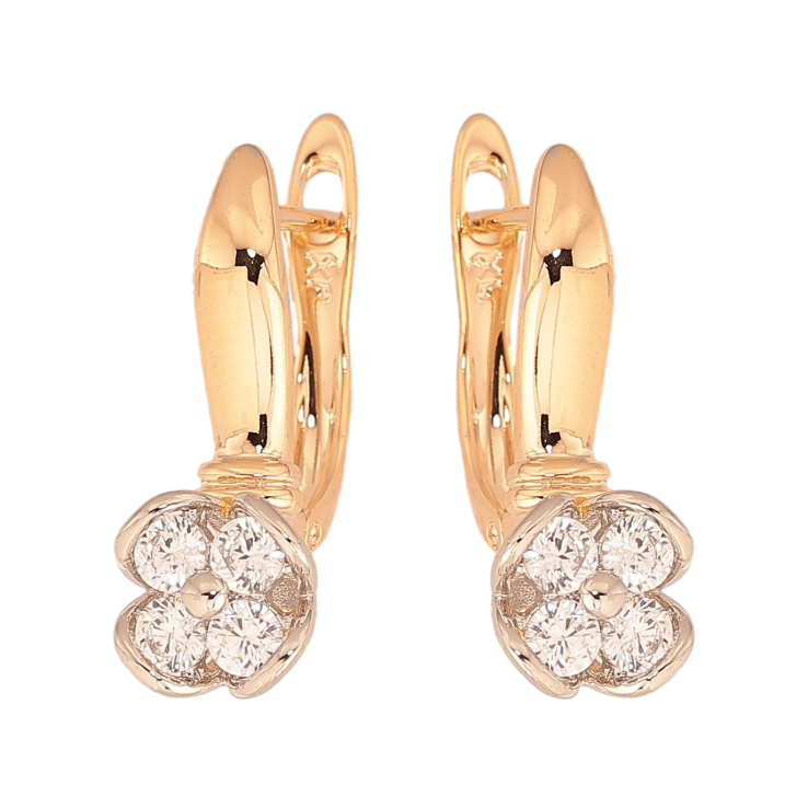 Серьги Xuping цвет Позолота 18K + Родий английский замок "Кристальные цветочки" фото №11