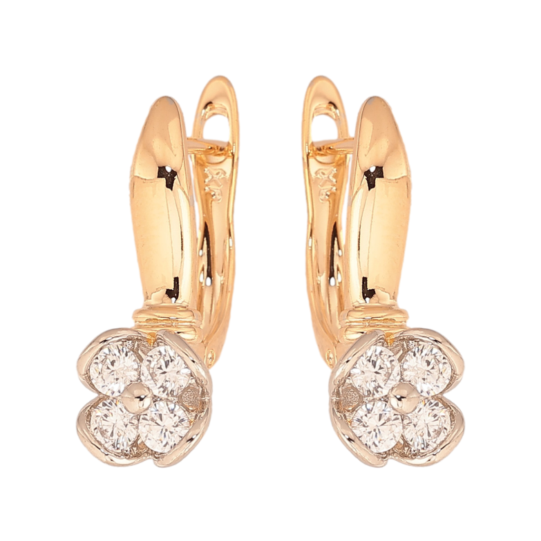 Серьги Xuping цвет Позолота 18K + Родий английский замок "Кристальные цветочки" фото №1