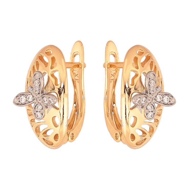 Серьги Xuping цвет Позолота 18K + Родий английский замок "Бабочки" фото №10