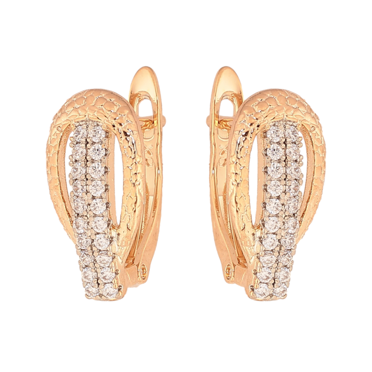 Серьги Xuping цвет Позолота 18K + Родий английский замок "Узор с кристаллами" фото №9