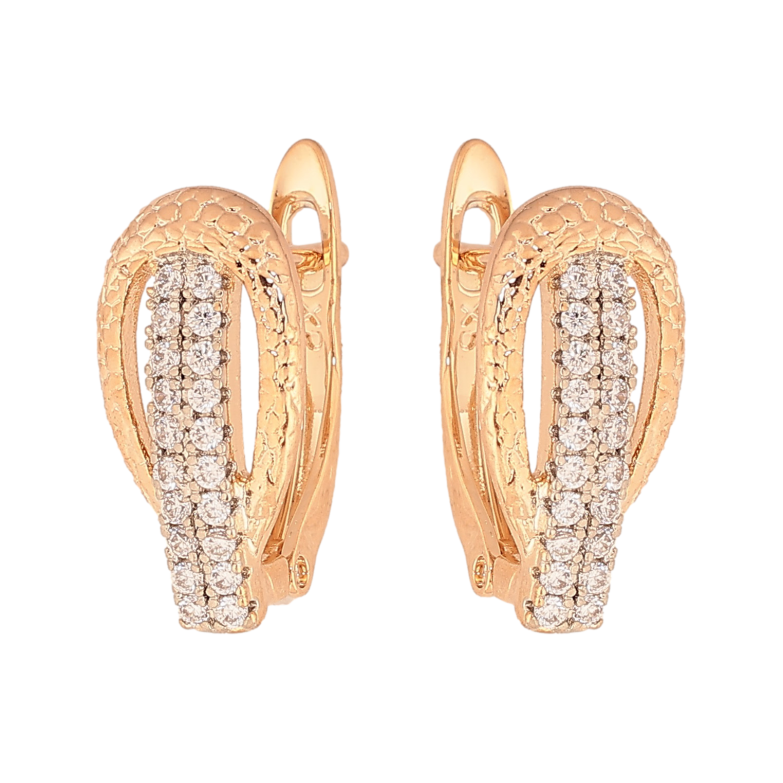 Сережки Xuping колір Позолота 18K + Родій англійський замок "Візерунок з кристалами" фото №1 Сережки Xuping колір Позолота 18K + Родій англійський замок "Візерунок з кристалами" фото №1