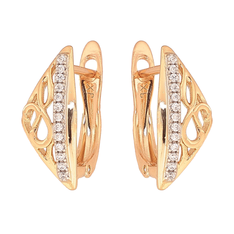 Сережки Xuping колір Позолота 18K + Родій англійський замок "Різні трикутники з доріжкою кристалів" фото №1