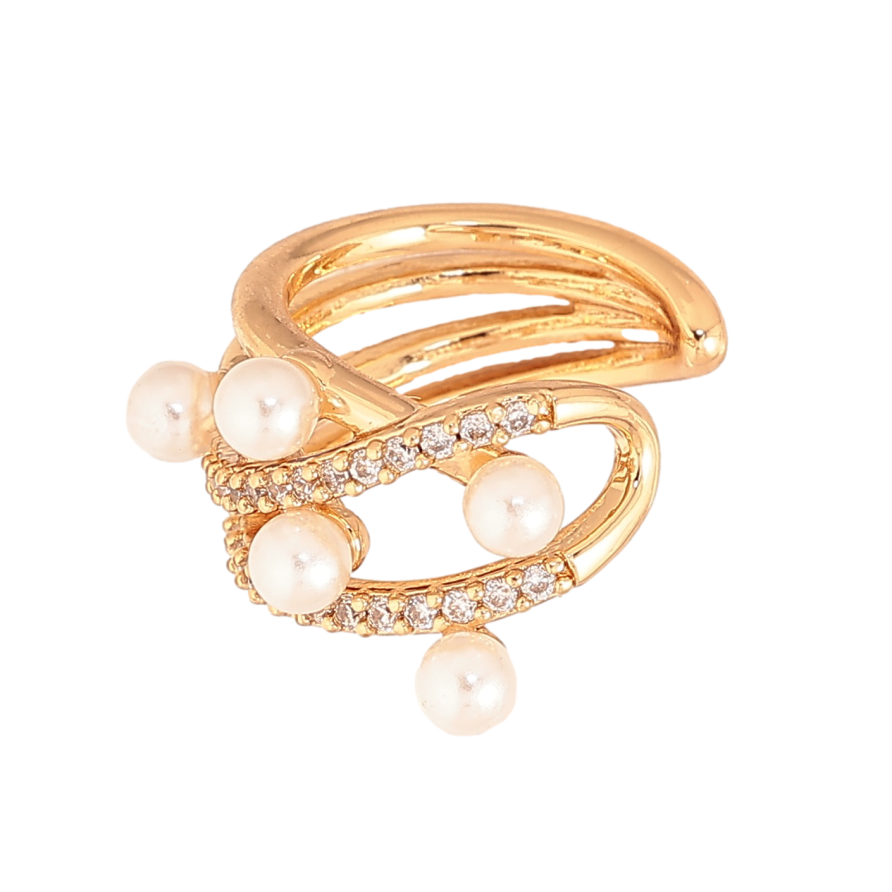 Сережки Xuping колір Позолота 18K моно-каффа "Візерунок з кристалами та перлинами" фото №1