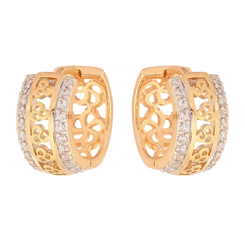 Серьги Xuping цвет Позолота 18K+Родий колечки "Резной орнамент с дорожками кристаллов" фото №1 Серьги Xuping цвет Позолота 18K+Родий колечки "Резной орнамент с дорожками кристаллов" фото №1