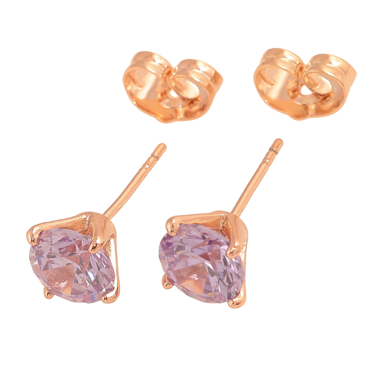 Сережки Xuping колір Позолота РВ пусети "Бузкові кристали в 4-х крапановій оправі" ø 7мм фото №15