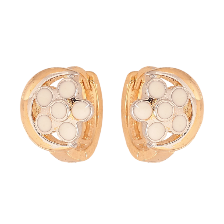 Серьги Xuping Позолота 18К+Родий колечки "Цветок белая эмаль" фото №1 Серьги Xuping Позолота 18К+Родий колечки "Цветок белая эмаль" фото №1