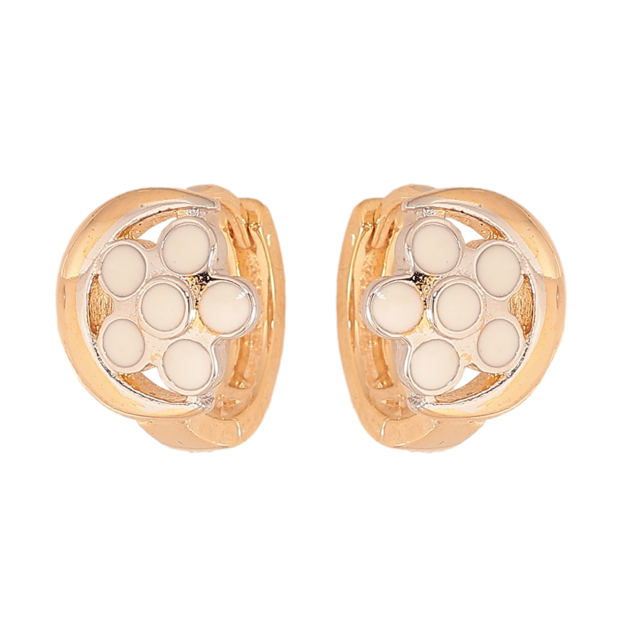 Сережки Xuping Позолота 18К+Родій колечка "Квітка біла емаль" фото №1 Сережки Xuping Позолота 18К+Родій колечка "Квітка біла емаль" фото №1