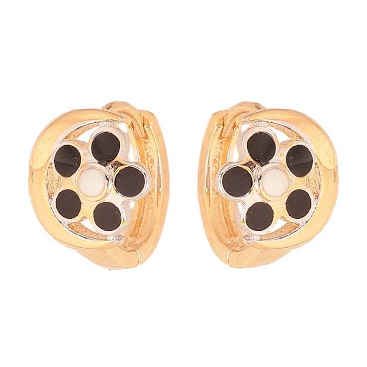 Сережки Xuping колір Позолота 18К+Родій колечка "Квітка чорно-біла емаль" фото №4
