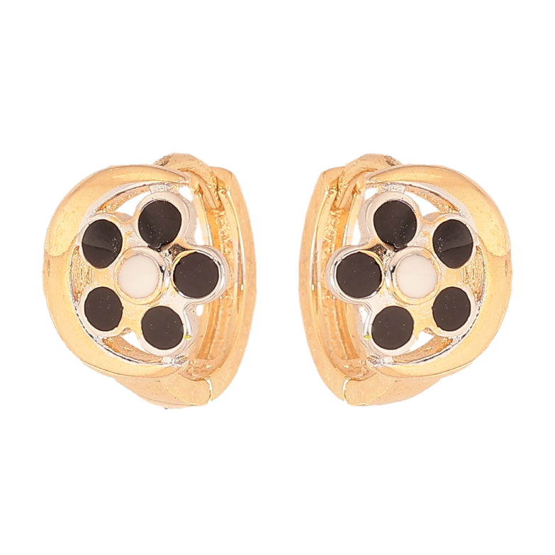 Сережки Xuping колір Позолота 18К+Родій колечка "Квітка чорно-біла емаль" фото №1